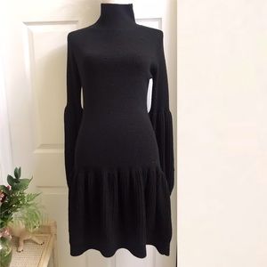 ANNE FONTAINE BLACK WOOL KNIT DRESS 42 L